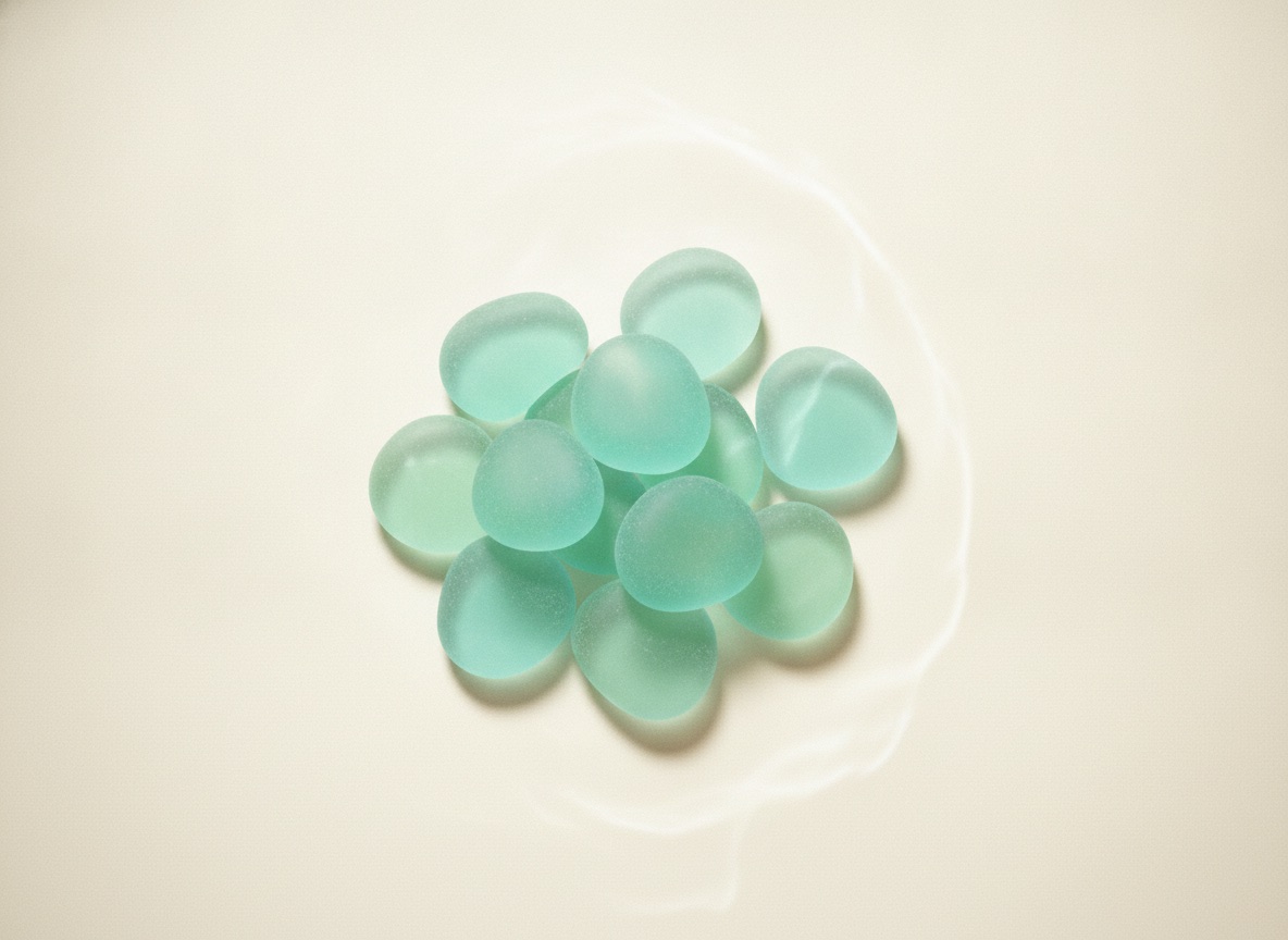 A cluster of small frosted sea glass pebbles